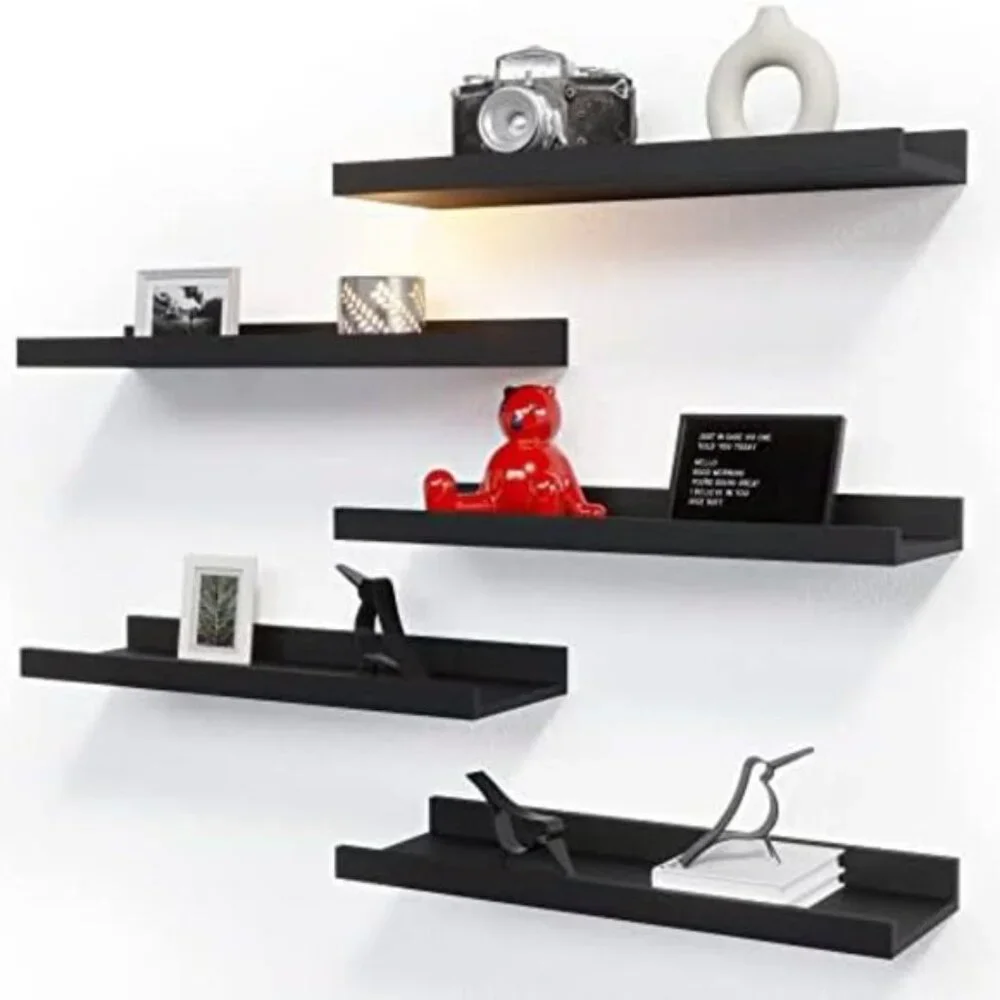New Set of Floating Wall Shelves, Black Picture Ledge Shelf for Home Decor